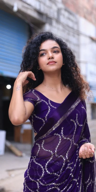 MS 505 Purple Viscose Satin Saree with Sequins Work & Embroidery Work. Special Price ₹1599. Delivery 4-6 Working Days. Shop now. | Bollywood Sarees, Creative Sarees, Designer Sarees, Embroidered Sarees, Ethnic Saree, Modern Digital sarees, Party Wear Sarees, Sarees