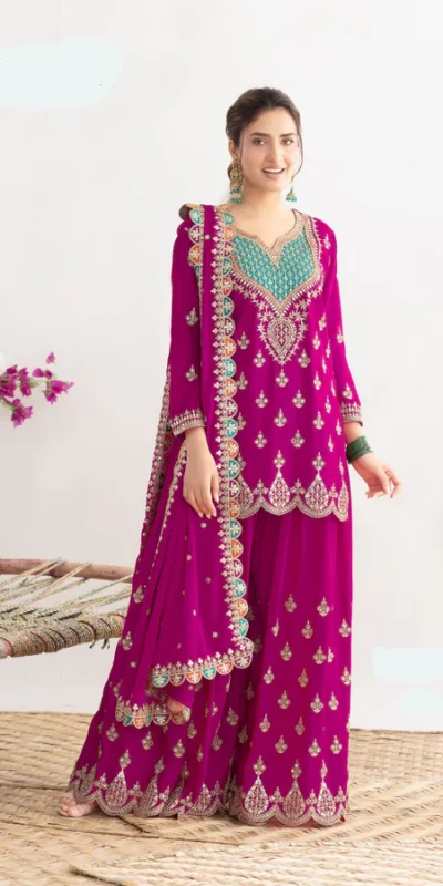FC 725 Rani Pink Chinon Salwar Suit Perfect for Wedding, Party, Ethnic Day, Makar Sankranti, Cultural Events – . Best Price ₹3049. Delivery 4-6 Working | Jump Suits, Straight Suits, Casual Suits, Creative suits, Designer Suits, Palazzo Suits, Party Wear Suits, Patiala Suits, Salwar suit