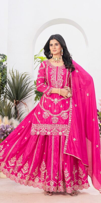 ND 5033 Rani Pink Chinon Silk Salwar Suit with Embroidery Work & Lace Work. Affordable Price ₹2149. Delivery 4-6 Working Days. Shop now. | Jump Suits, Straight Suits, Casual Suits, Creative suits, Designer Suits, Palazzo Suits, Party Wear Suits, Patiala Suits, Salwar suit