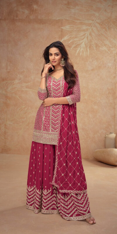 FC 7518 Red Chinon Salwar Suit Perfect for Wedding, Party, Diwali, Durga Puja, Temple Visit – . Festive Deal ₹3099. Delivery 4-6 Working Days. | Jump Suits, Straight Suits, Tops & Bottoms, Track Suits, Trendy Wear, Casual Suits, Creative suits, Designer Suits, Palazzo Suits, Party Wear Suits, Patiala Suits, Salwar suit