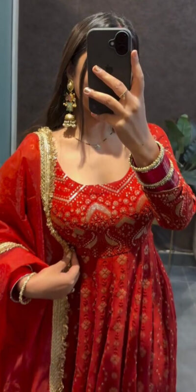 KD 1570 Red Faux Georgette Sequence Work Gown Gown. Wedding, Party, Festive, Events Grab it for ₹2599. Delivery 4-6 Working Days. Shop now. | Bollywood Gowns, Creative Gowns, Designer Gowns, Embroidered Gowns, Gowns, Party Wear Gowns