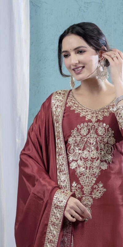 ND 5034 Rust Chinon Silk Salwar Suit with Lace Work & Embroidery Work. Best Price ₹2099. Delivery 4-6 Working Days. Shop now. | Jump Suits, Straight Suits, Tops & Bottoms, Track Suits, Trendy Wear, Casual Suits, Creative suits, Designer Suits, Palazzo Suits, Party Wear Suits, Patiala Suits, Salwar suit