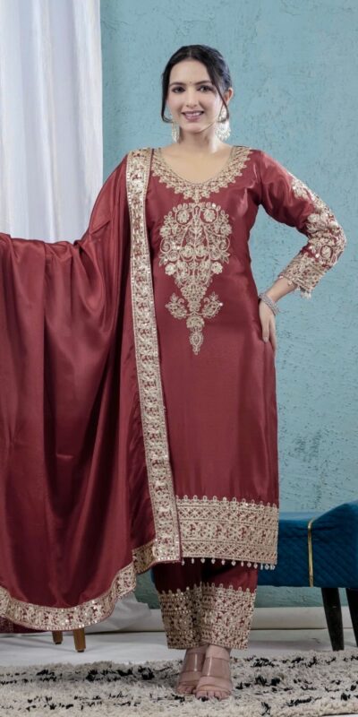 ND 5034 Rust Chinon Silk Salwar Suit with Lace Work & Embroidery Work. Best Price ₹2099. Delivery 4-6 Working Days. Shop now. | Jump Suits, Straight Suits, Tops & Bottoms, Track Suits, Trendy Wear, Casual Suits, Creative suits, Designer Suits, Palazzo Suits, Party Wear Suits, Patiala Suits, Salwar suit