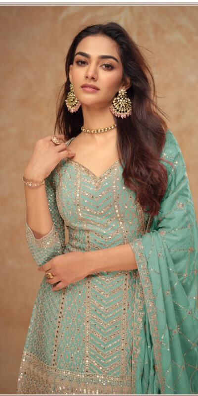FC 7518 Sea Green Chinon Salwar Suit Perfect for Wedding, Party, Diwali, Durga Puja, Temple Visit – . Festive Deal ₹3099. Delivery 4-6 Working Days. | Jump Suits, Straight Suits, Tops & Bottoms, Track Suits, Trendy Wear, Casual Suits, Creative suits, Designer Suits, Palazzo Suits, Party Wear Suits, Patiala Suits, Salwar suit