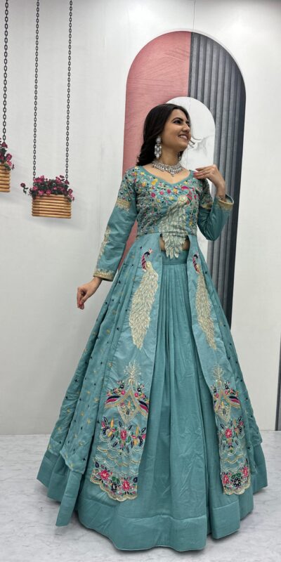 PC 528 Sky Blue Color Vichitra Sequence Work Lehenga Choli Designer Work. Grab it for ₹2649. Delivery 4-6 Working Days. Shop now. | Bollywood Lehenga, Creative Lehenga, Designer Lehenga, Embroidered Lehenga, Lehenga, Party Wear Lehenga