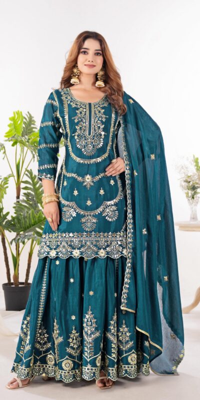 ND 5033 Teal Chinon Silk Salwar Suit with Embroidery Work & Lace Work. Affordable Price ₹2149. Delivery 4-6 Working Days. Shop now. | Jump Suits, Straight Suits, Casual Suits, Creative suits, Designer Suits, Palazzo Suits, Party Wear Suits, Patiala Suits, Salwar suit