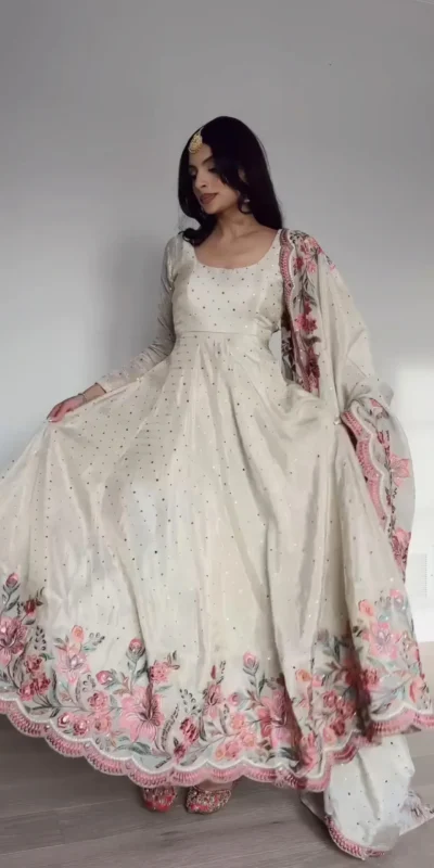 RTC 5873 White Color Chinon Silk Salwar Suit with Designer Work. Exclusive Offer ₹2449. Delivery 4-6 Working Days. Shop now. | Jump Suits, Straight Suits, Casual Suits, Creative suits, Designer Suits, Palazzo Suits, Party Wear Suits, Patiala Suits, Salwar suit