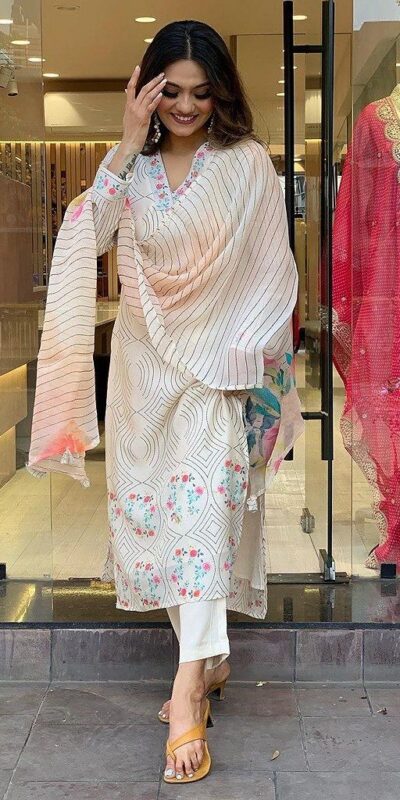 DC G21 White in Maslin Digital Print Salwar Suit . Wedding, Party, Festive, Events, Introductory Price ₹1699. Delivery 4-6 Working Days. Shop now. | Jump Suits, Straight Suits, Casual Suits, Creative suits, Designer Suits, Palazzo Suits, Party Wear Suits, Patiala Suits, Salwar suit