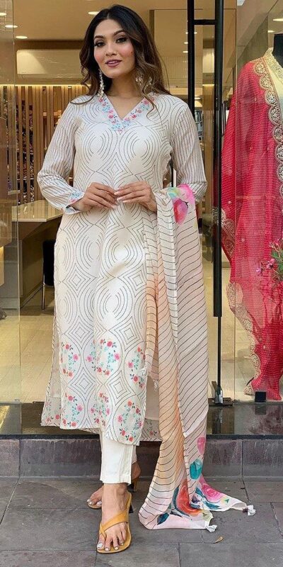 DC G21 White in Maslin Digital Print Salwar Suit . Wedding, Party, Festive, Events, Introductory Price ₹1699. Delivery 4-6 Working Days. Shop now. | Jump Suits, Straight Suits, Casual Suits, Creative suits, Designer Suits, Palazzo Suits, Party Wear Suits, Patiala Suits, Salwar suit