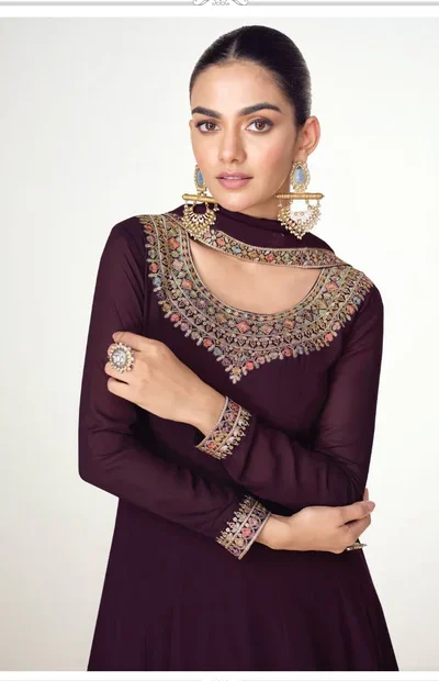 FC 10128 Wine Color Blooming Georgette Embroidery Work Salwar Suit . Introductory Price ₹3449. Delivery 4-6 Working Days. Shop now. | Jump Suits, Straight Suits, Casual Suits, Creative suits, Designer Suits, Palazzo Suits, Party Wear Suits, Patiala Suits, Salwar suit
