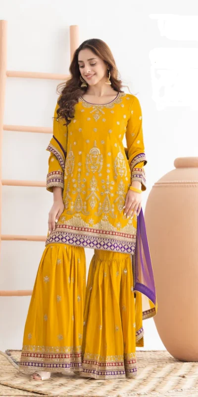 FC 726 Yellow Chinon Salwar Suit Perfect for Wedding, Party, Ethnic Day, Makar Sankranti, Cultural Events – . Best Price ₹3049. Delivery 4-6 Working | Jump Suits, Straight Suits, Casual Suits, Creative suits, Designer Suits, Palazzo Suits, Party Wear Suits, Patiala Suits, Salwar suit