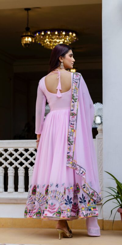 RR 41 Pink Faux Georgette Gown Perfect for Wedding, Party, Makar Sankranti, Karwa Chauth, Ethnic Day – . Now at just ₹2599. Delivery 4-6 Working D | Bollywood Gowns, Creative Gowns, Designer Gowns, Embroidered Gowns, Gowns, Party Wear Gowns