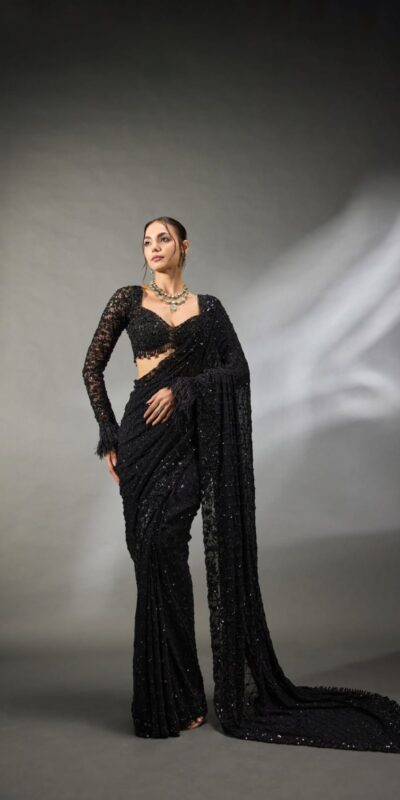 DF 3474 Black Faux Georgette Saree Perfect for Wedding, Party, Bridal Wear, Baisakhi, Raksha Bandhan –. Introductory Price ₹1799. Delivery 4-6 Workin | Bollywood Sarees, Creative Sarees, Designer Sarees, Embroidered Sarees, Ethnic Saree, Modern Digital sarees, Party Wear Sarees, Sarees