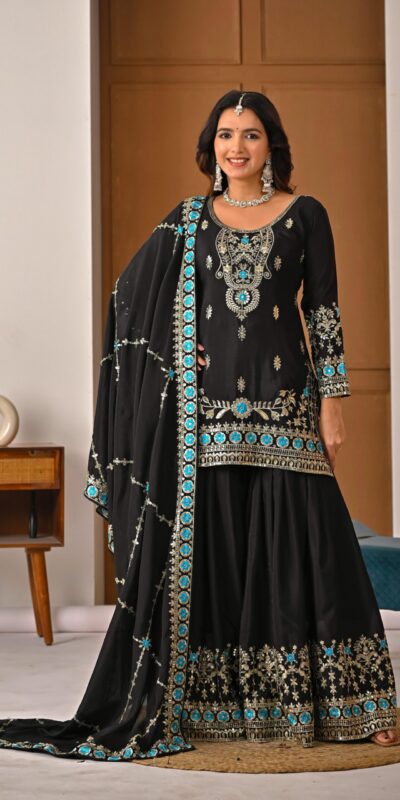 ND 5057 Black NC Vichitra Silk Salwar Suit with Embroidery Work. Special Price ₹2599. Delivery 4-6 Working Days. Shop now. | Jump Suits, Straight Suits, Casual Suits, Creative suits, Designer Suits, Palazzo Suits, Party Wear Suits, Patiala Suits, Salwar suit