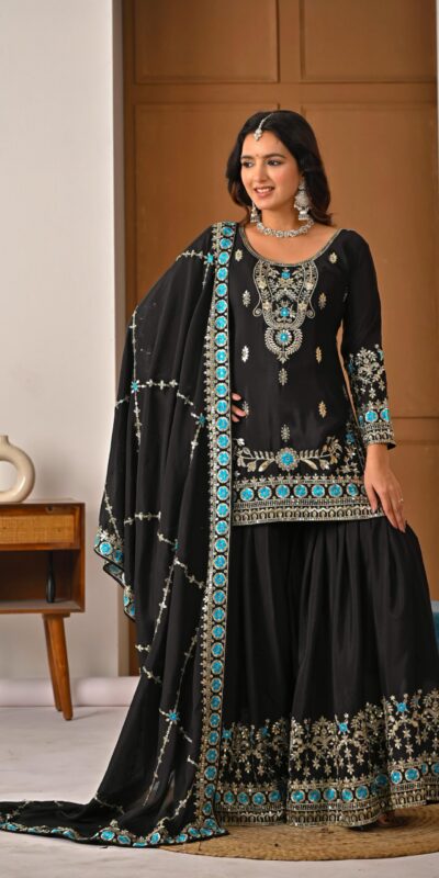 ND 5057 Black NC Vichitra Silk Salwar Suit with Embroidery Work. Special Price ₹2599. Delivery 4-6 Working Days. Shop now. | Jump Suits, Straight Suits, Casual Suits, Creative suits, Designer Suits, Palazzo Suits, Party Wear Suits, Patiala Suits, Salwar suit