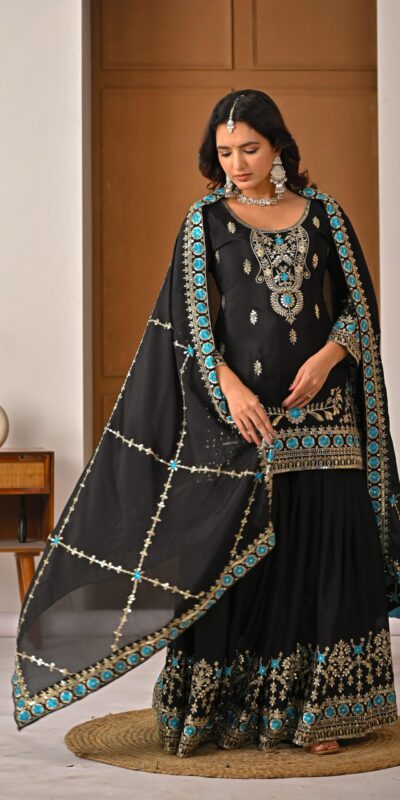 ND 5057 Black NC Vichitra Silk Salwar Suit with Embroidery Work. Special Price ₹2599. Delivery 4-6 Working Days. Shop now. | Jump Suits, Straight Suits, Casual Suits, Creative suits, Designer Suits, Palazzo Suits, Party Wear Suits, Patiala Suits, Salwar suit