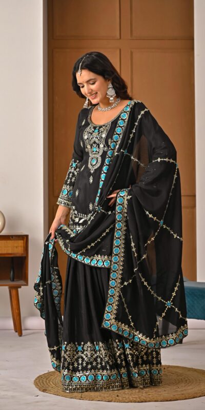 ND 5057 Black NC Vichitra Silk Salwar Suit with Embroidery Work. Special Price ₹2599. Delivery 4-6 Working Days. Shop now. | Jump Suits, Straight Suits, Casual Suits, Creative suits, Designer Suits, Palazzo Suits, Party Wear Suits, Patiala Suits, Salwar suit