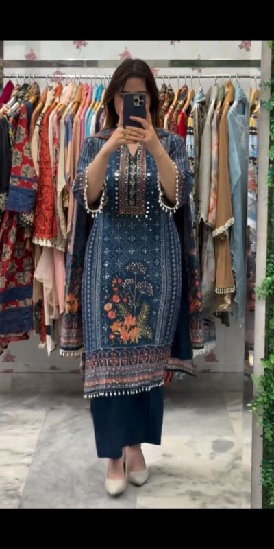 BE 404 Blue Printed Chinon Salwar Suit with Lace Work & Mirror Work. Affordable Price ₹1899. Delivery 4-6 Working Days. Shop now. | Jump Suits, Straight Suits, Casual Suits, Creative suits, Designer Suits, Palazzo Suits, Party Wear Suits, Patiala Suits, Salwar suit