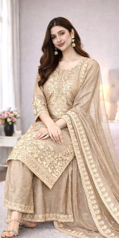 SSR 535 Chiku Color in Organza Silk Embroidery Work Salwar Suit . Available at ₹2399 only. Delivery 4-6 Working Days. Shop now. | Jump Suits, Straight Suits, Casual Suits, Creative suits, Designer Suits, Palazzo Suits, Party Wear Suits, Patiala Suits, Salwar suit