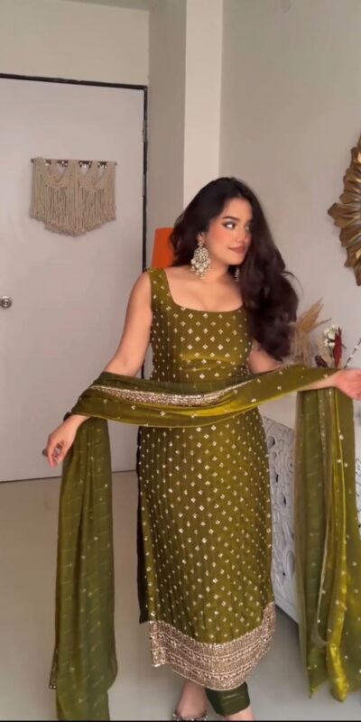 ZSR 3163 Mehendi Mehendi Fendy Silk Salwar Suit with Mirror Work & Embroidery Work. Best Price ₹2099. Delivery 4-6 Working Days. Shop now. | Jump Suits, Straight Suits, Casual Suits, Creative suits, Designer Suits, Palazzo Suits, Party Wear Suits, Patiala Suits, Salwar suit