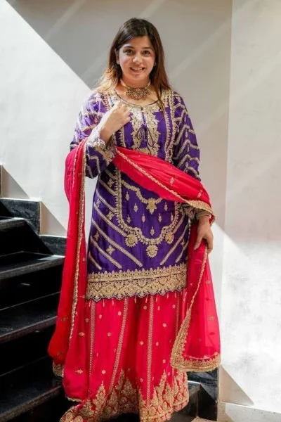 ZS 7001 Purple Chinon Silk Salwar Suit with Embroidery Work & Lace Work. Affordable Price ₹2499. Delivery 4-6 Working Days. Shop now. | Jump Suits, Straight Suits, Casual Suits, Creative suits, Designer Suits, Palazzo Suits, Party Wear Suits, Patiala Suits, Salwar suit