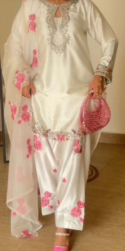 MD 3081 Off White Japan Satin Salwar Suit Perfect for Wedding, Party, Durga Puja, Traditional Day, Temple Visit – . Introductory Price ₹2549. Deli | Jump Suits, Straight Suits, Casual Suits, Creative suits, Designer Suits, Palazzo Suits, Party Wear Suits, Patiala Suits, Salwar suit