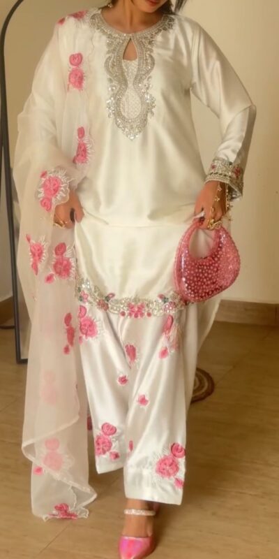 MD 3081 Off White Japan Satin Salwar Suit Perfect for Wedding, Party, Durga Puja, Traditional Day, Temple Visit – . Introductory Price ₹2549. Deli | Jump Suits, Straight Suits, Casual Suits, Creative suits, Designer Suits, Palazzo Suits, Party Wear Suits, Patiala Suits, Salwar suit