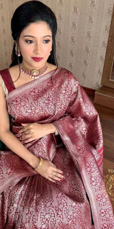 KPR 125 Wine Soft Lichi Silk Saree Perfect for Wedding, Party, Reception, Diwali, Ethnic Day – . Affordable Price ₹1299. Delivery 4-6 Working Days. | Bollywood Sarees, Creative Sarees, Designer Sarees, Embroidered Sarees, Ethnic Saree, Modern Digital sarees, Party Wear Sarees, Sarees