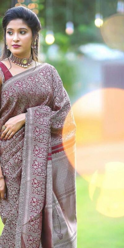 KPR 125 Wine Soft Lichi Silk Saree Perfect for Wedding, Party, Reception, Diwali, Ethnic Day – . Affordable Price ₹1299. Delivery 4-6 Working Days. | Bollywood Sarees, Creative Sarees, Designer Sarees, Embroidered Sarees, Ethnic Saree, Modern Digital sarees, Party Wear Sarees, Sarees
