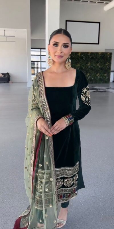 MF 487 Green Color Viscous Velvet Salwar Suit with Embroidery Work. Grab it for ₹2149. Delivery 4-6 Working Days. Shop now. | Jump Suits, Straight Suits, Casual Suits, Creative suits, Designer Suits, Palazzo Suits, Party Wear Suits, Patiala Suits, Salwar suit