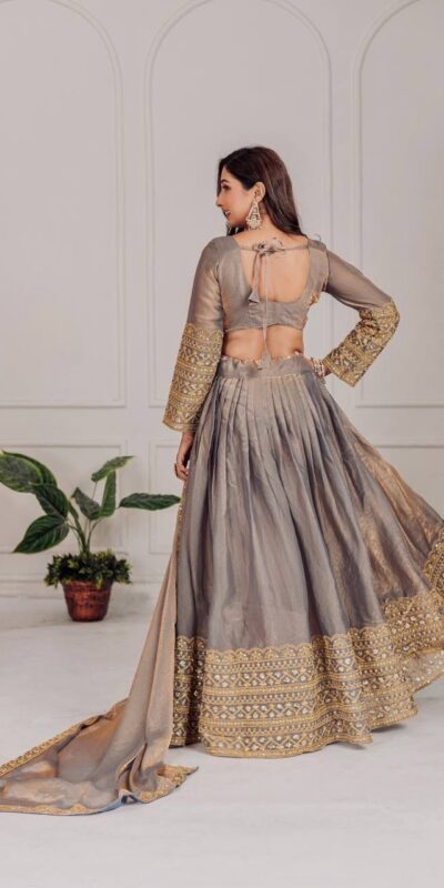 MT 1039 Grey Fendi Chiffon Lehenga Choli with Zari Work & Embroidery Work. Introductory Price ₹2599. Delivery 4-6 Working Days. Shop now. | Bollywood Lehenga, Creative Lehenga, Designer Lehenga, Embroidered Lehenga, Lehenga, Party Wear Lehenga