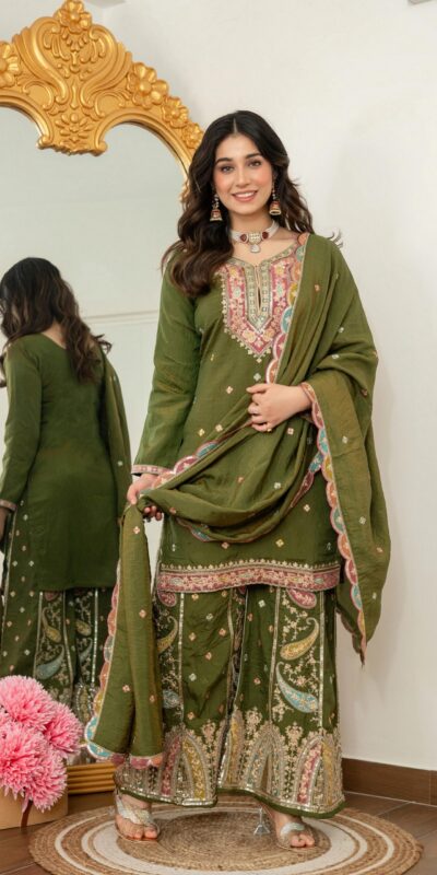 WW 6007 Mehendi Vichitra Silk Salwar Suit with Embroidery Work. Wedding, Party, Festive, Events, Grab it for ₹2599. Delivery 4-6 Working Days. Shop now. | Jump Suits, Straight Suits, Casual Suits, Creative suits, Designer Suits, Palazzo Suits, Party Wear Suits, Patiala Suits, Salwar suit