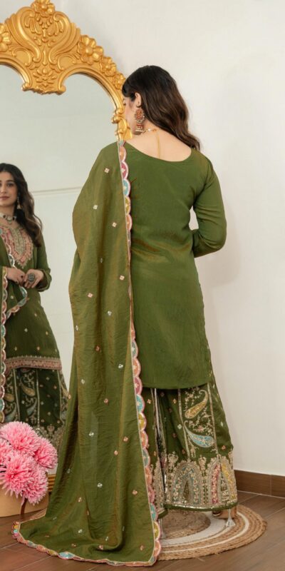 WW 6007 Mehendi Vichitra Silk Salwar Suit with Embroidery Work. Wedding, Party, Festive, Events, Grab it for ₹2599. Delivery 4-6 Working Days. Shop now. | Jump Suits, Straight Suits, Casual Suits, Creative suits, Designer Suits, Palazzo Suits, Party Wear Suits, Patiala Suits, Salwar suit