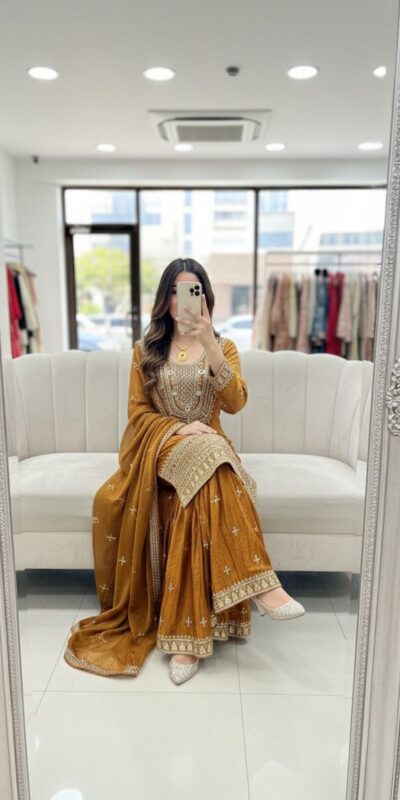 WW 1249 Mustered Fendy Silk Salwar Suit with Mirror Work & Embroidery Work. Best Price ₹2399. Delivery 4-6 Working Days. Shop now. | Jump Suits, Straight Suits, Casual Suits, Creative suits, Designer Suits, Palazzo Suits, Party Wear Suits, Patiala Suits, Salwar suit