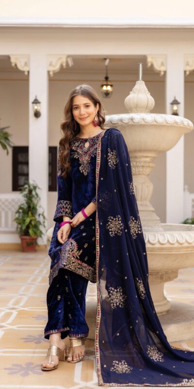 ST 1164 Navy Blue 9000 Velvet Salwar Suit Perfect for Wedding, Party, Family Gatherings, Ethnic Day, Holi – . Best Price ₹2149. Delivery 4-6 Working Days. | Jump Suits, Straight Suits, Casual Suits, Creative suits, Designer Suits, Palazzo Suits, Party Wear Suits, Patiala Suits, Salwar suit