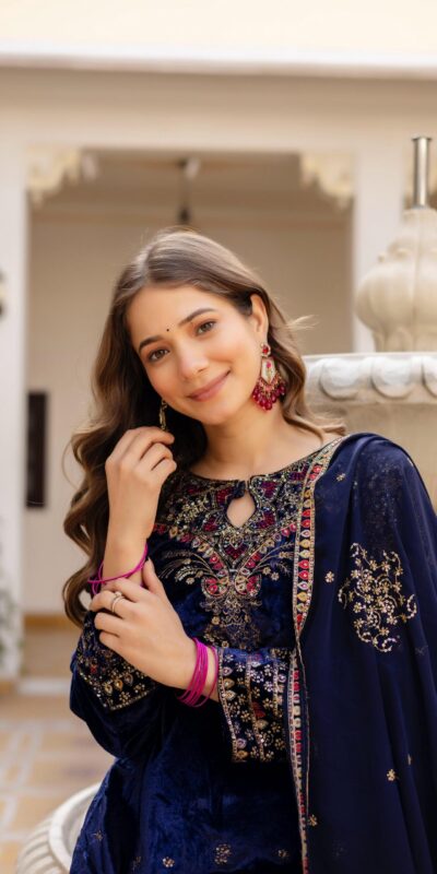 ST 1164 Navy Blue 9000 Velvet Salwar Suit Perfect for Wedding, Party, Family Gatherings, Ethnic Day, Holi – . Best Price ₹2149. Delivery 4-6 Working Days. | Jump Suits, Straight Suits, Casual Suits, Creative suits, Designer Suits, Palazzo Suits, Party Wear Suits, Patiala Suits, Salwar suit