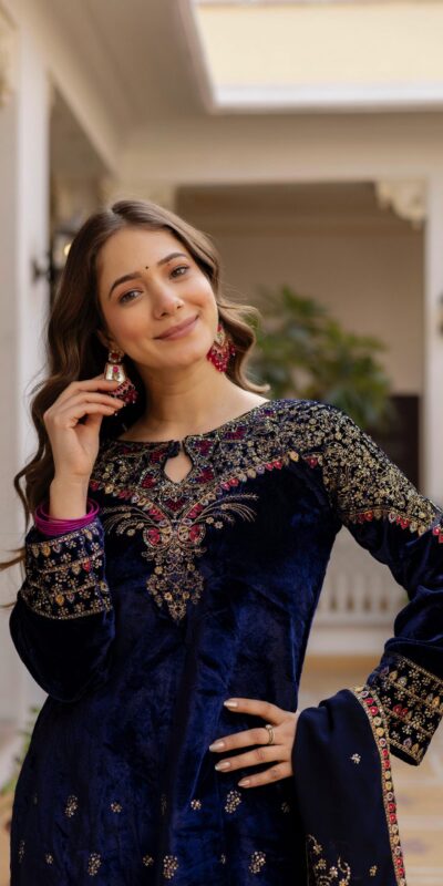 ST 1164 Navy Blue 9000 Velvet Salwar Suit Perfect for Wedding, Party, Family Gatherings, Ethnic Day, Holi – . Best Price ₹2149. Delivery 4-6 Working Days. | Jump Suits, Straight Suits, Casual Suits, Creative suits, Designer Suits, Palazzo Suits, Party Wear Suits, Patiala Suits, Salwar suit