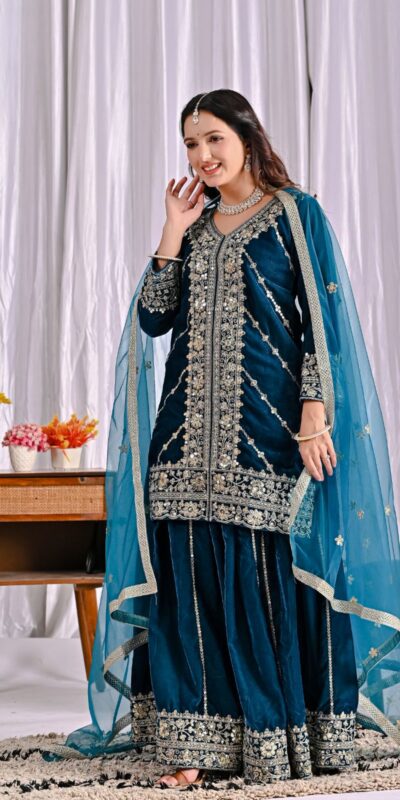 ND 5053 Navy Blue Viscous Velvet Salwar Suit with Embroidery Work. Grab it for ₹2449. Delivery 4-6 Working Days. Shop now. | Jump Suits, Straight Suits, Casual Suits, Creative suits, Designer Suits, Palazzo Suits, Party Wear Suits, Patiala Suits, Salwar suit