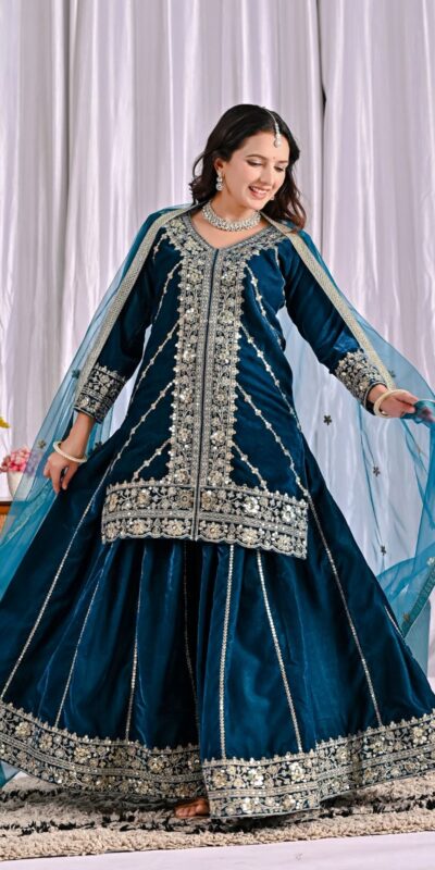 ND 5053 Navy Blue Viscous Velvet Salwar Suit with Embroidery Work. Grab it for ₹2449. Delivery 4-6 Working Days. Shop now. | Jump Suits, Straight Suits, Casual Suits, Creative suits, Designer Suits, Palazzo Suits, Party Wear Suits, Patiala Suits, Salwar suit