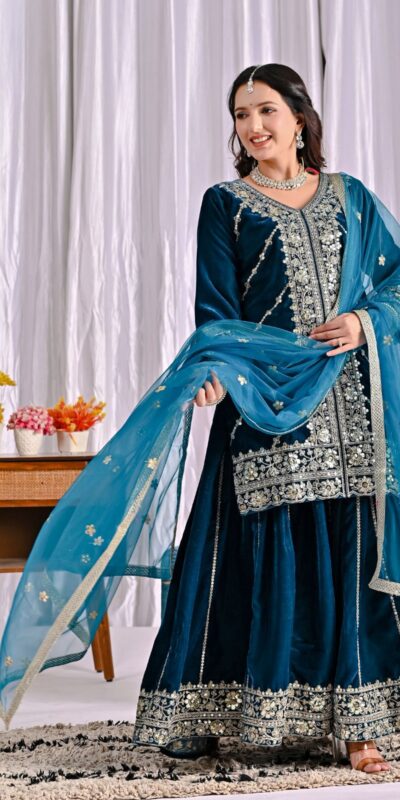 ND 5053 Navy Blue Viscous Velvet Salwar Suit with Embroidery Work. Grab it for ₹2449. Delivery 4-6 Working Days. Shop now. | Jump Suits, Straight Suits, Casual Suits, Creative suits, Designer Suits, Palazzo Suits, Party Wear Suits, Patiala Suits, Salwar suit