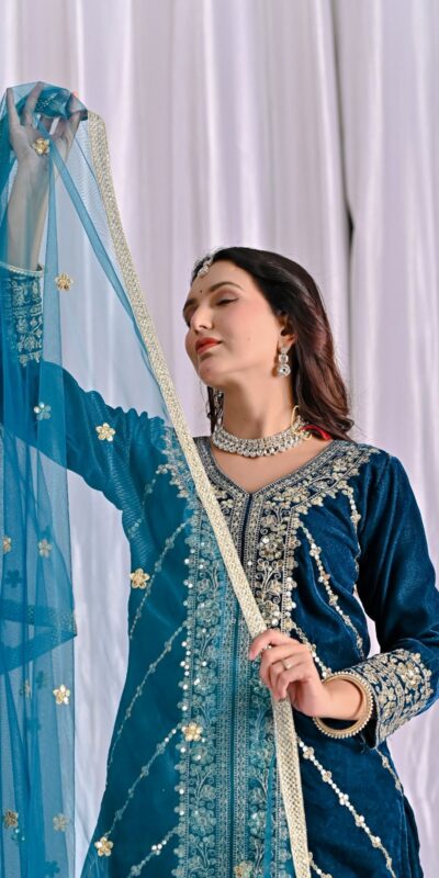 ND 5053 Navy Blue Viscous Velvet Salwar Suit with Embroidery Work. Grab it for ₹2449. Delivery 4-6 Working Days. Shop now. | Jump Suits, Straight Suits, Casual Suits, Creative suits, Designer Suits, Palazzo Suits, Party Wear Suits, Patiala Suits, Salwar suit