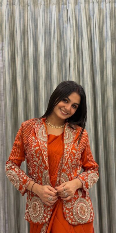 ST 1147 Orange in Rangoli Silk. Lace Work & Embroidery Work Saree Special Price ₹2099. Delivery 4-6 Working Days. Shop now. | Bollywood Sarees, Creative Sarees, Designer Sarees, Embroidered Sarees, Ethnic Saree, Modern Digital sarees, Party Wear Sarees, Sarees
