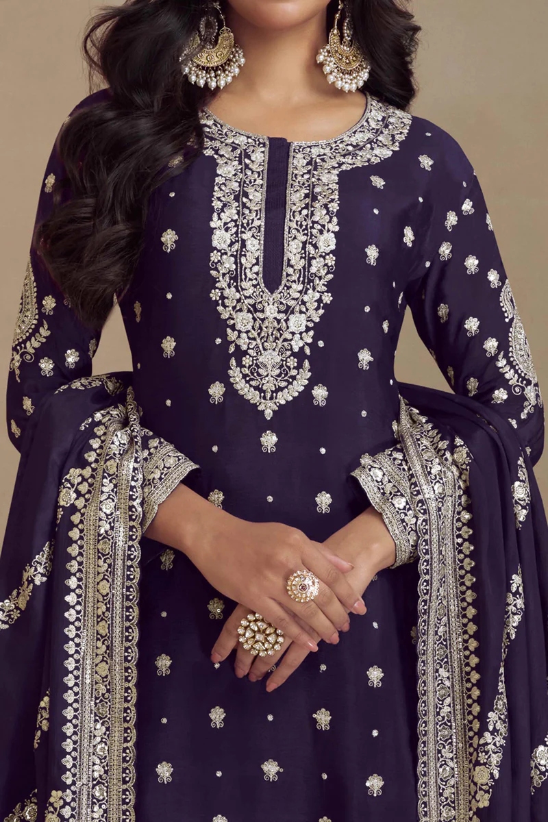FC 7466 Navy Blue Chinon Silk Salwar Suit with Embroidery Work & Lace Work. Affordable Price ₹2599. Delivery 4-6 Working Days. Shop now. | Jump Suits, Straight Suits, Casual Suits, Creative suits, Designer Suits, Palazzo Suits, Party Wear Suits, Patiala Suits, Salwar suit