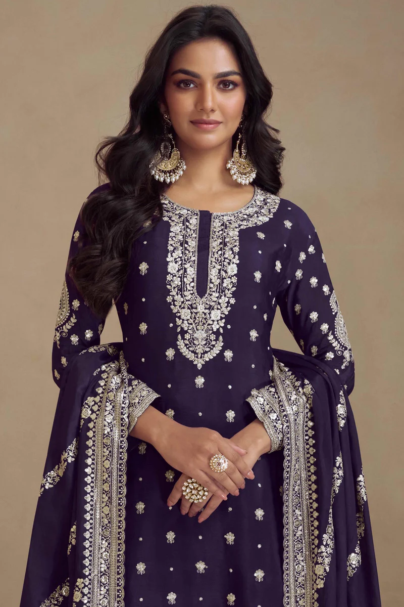 FC 7466 Navy Blue Chinon Silk Salwar Suit with Embroidery Work & Lace Work. Affordable Price ₹2599. Delivery 4-6 Working Days. Shop now. | Jump Suits, Straight Suits, Casual Suits, Creative suits, Designer Suits, Palazzo Suits, Party Wear Suits, Patiala Suits, Salwar suit
