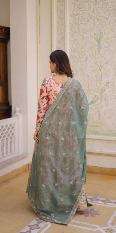 KA 1225 Peach Peach Russian Silk Gown with Embroidery Work & Zari Work. Special Price ₹2599. Delivery 4-6 Working Days. Shop now. | Bollywood Gowns, Creative Gowns, Designer Gowns, Embroidered Gowns, Gowns, Party Wear Gowns