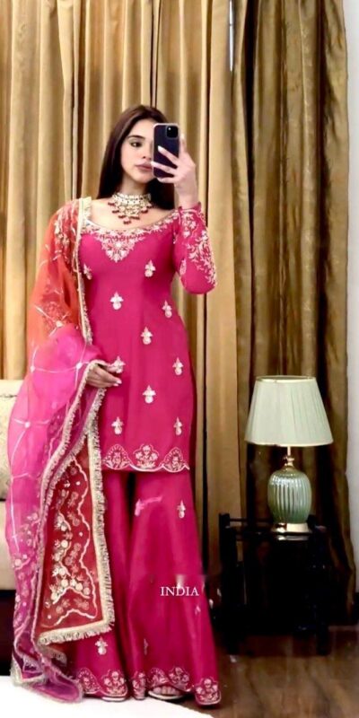 WW 1223 Pink Color Chinon Silk Sawlar Suit with Embroidery Work. Exclusive Offer ₹2099. Delivery 4-6 Working Days. Shop now. | Jump Suits, Straight Suits, Casual Suits, Creative suits, Designer Suits, Palazzo Suits, Party Wear Suits, Patiala Suits, Salwar suit