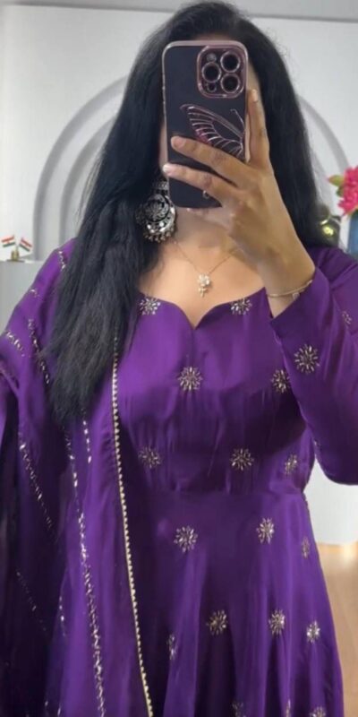 PC 482 Purple Chinon Gown with Embroidery Work. Wedding, Party, Festive, Events, Introductory Price ₹1949. Delivery 4-6 Working Days. Shop now. | Bollywood Gowns, Creative Gowns, Designer Gowns, Embroidered Gowns, Gowns, Party Wear Gowns