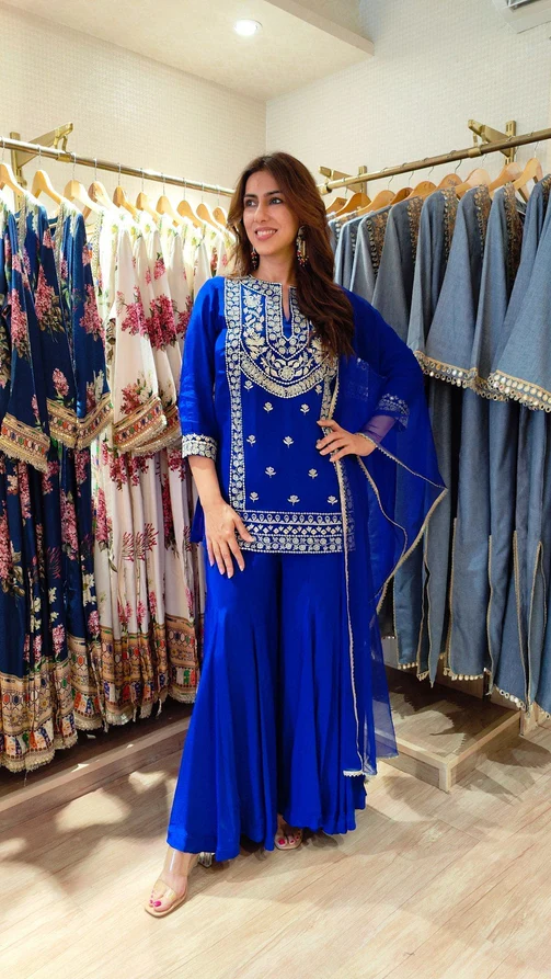 KD 1574 Royal Blue Color Faux Georgette Salwar Suit with Embroidery Work. Best Price ₹1949. Delivery 4-6 Working Days. Shop now. | Jump Suits, Straight Suits, Casual Suits, Creative suits, Designer Suits, Palazzo Suits, Party Wear Suits, Patiala Suits, Salwar suit