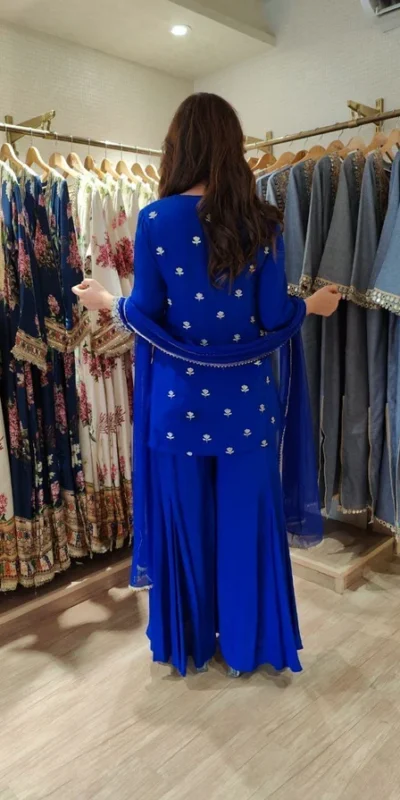 KD 1574 Royal Blue Color Faux Georgette Salwar Suit with Embroidery Work. Best Price ₹1949. Delivery 4-6 Working Days. Shop now. | Jump Suits, Straight Suits, Casual Suits, Creative suits, Designer Suits, Palazzo Suits, Party Wear Suits, Patiala Suits, Salwar suit