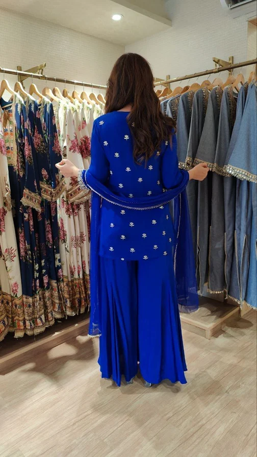 KD 1574 Royal Blue Color Faux Georgette Salwar Suit with Embroidery Work. Best Price ₹1949. Delivery 4-6 Working Days. Shop now. | Jump Suits, Straight Suits, Casual Suits, Creative suits, Designer Suits, Palazzo Suits, Party Wear Suits, Patiala Suits, Salwar suit